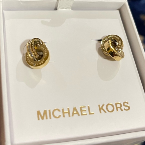 Michael Kors Beautiful Crystal Logo Cris-Cross Gold Earring - Picture 2 of 4